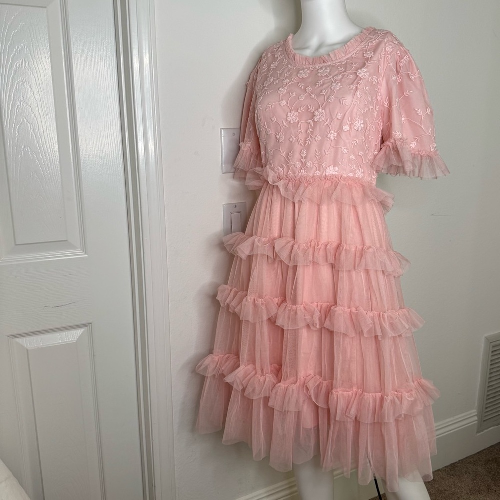NWT - JessaKae Pink Midi Harper Ruffled Tulle Women’s Dress